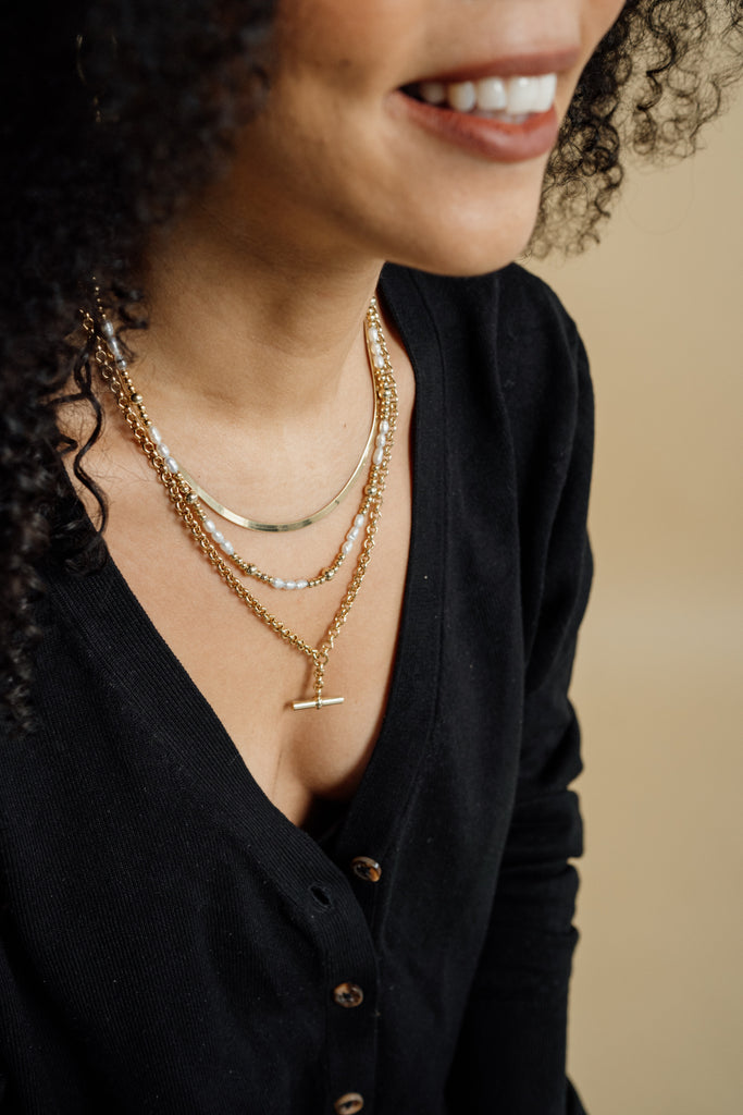 Annecy Fresh Water Pearl Station Necklace 18ct Gold Plated Sterling Silver