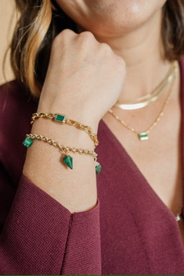 Kerala Green Onyx Bracelet 18ct Gold Plated Sterling Silver