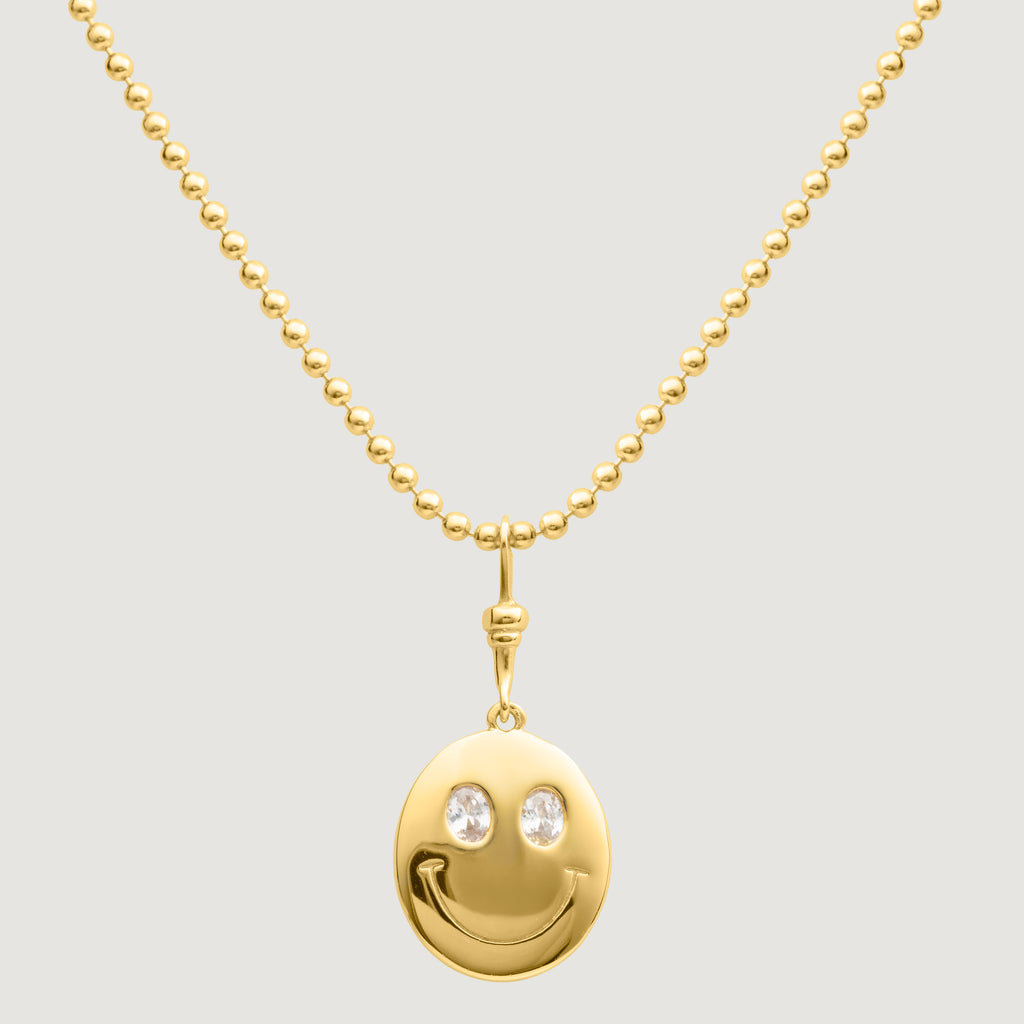 Smiley face with Bead Chain 18ct Gold Plated 100% Sterling Silver ...