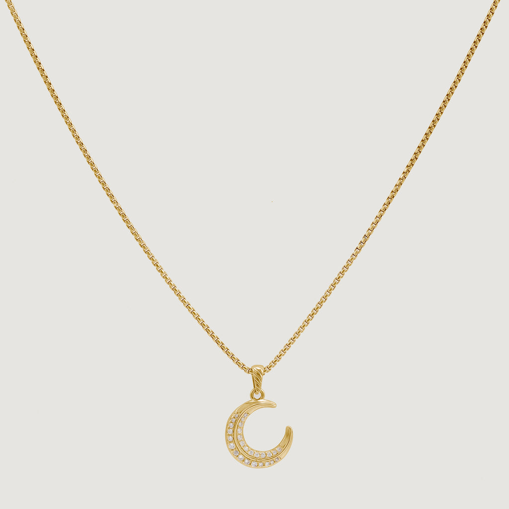 Kerala 18ct Gold Plated Cubic Zirconia Crescent Pendant with Rope Chain