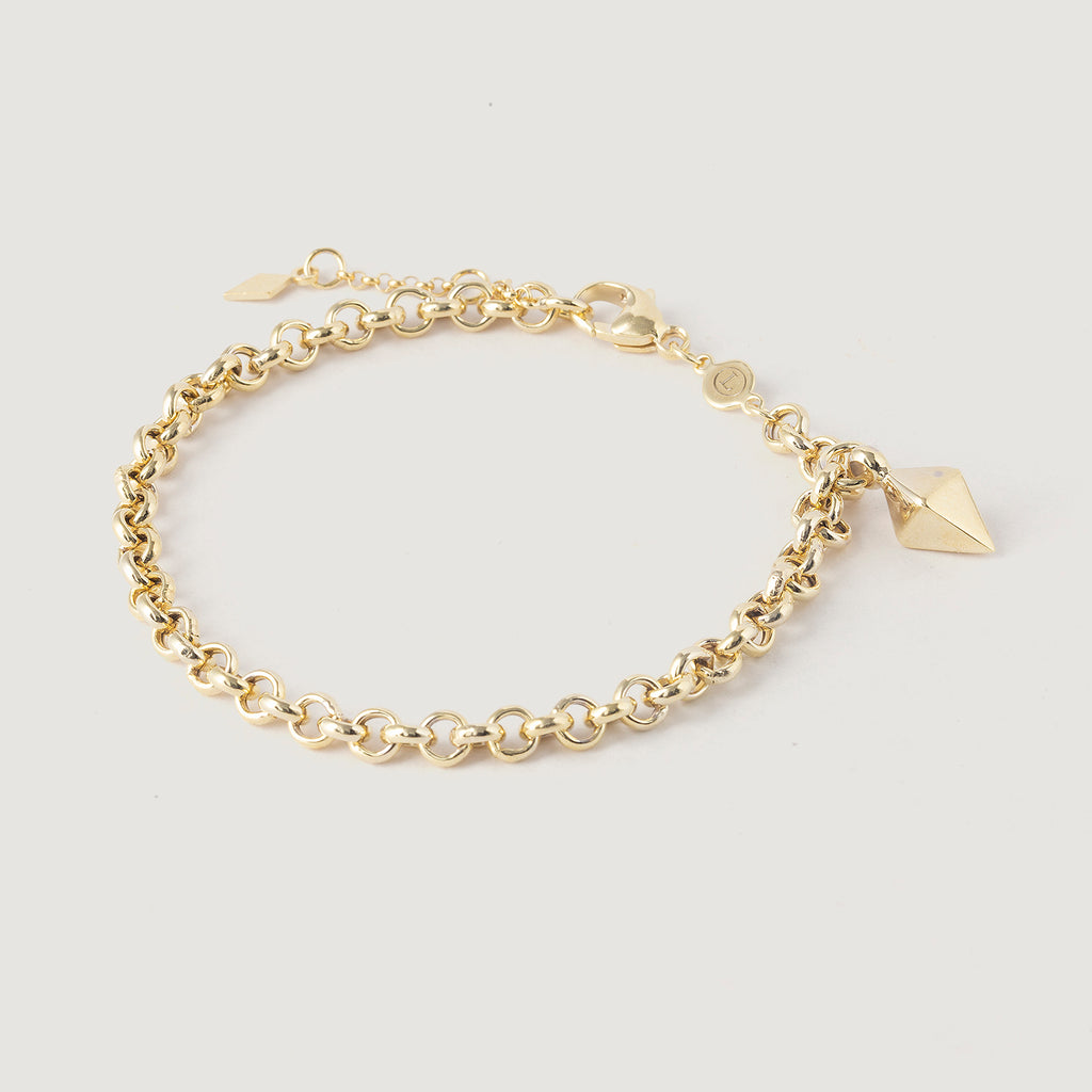 Annecy Sterling Silver 18ct Gold Plated Pyramid Oval Chain Charmed Bracelet